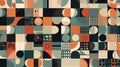 Abstract geometric background with circles and squares in retro style. Vector type illustration Royalty Free Stock Photo