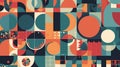 Abstract geometric background with circles and squares in retro style. Vector type illustration Royalty Free Stock Photo