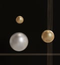 Abstract geometric background, 3d rendering illustration. Golden line shapes and spheres on the black background. Nice choice for Royalty Free Stock Photo