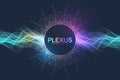 Abstract geometric background with dynamic particles, wave flow. Big data, plexus stream background. Perspective data Royalty Free Stock Photo