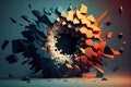 Abstract geometric background. Explosion power design with crushing surface. 3d illustration. Generate Ai Royalty Free Stock Photo