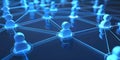 abstract geometric background with many people icons. blue background visualizing social networks or the Internet web. 3d