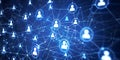 abstract geometric background with many people icons. blue background visualizing social networks or the Internet web. 3d