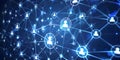 abstract geometric background with many people icons. blue background visualizing social networks or the Internet web. 3d