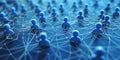 abstract geometric background with many people icons. blue background visualizing social networks or the Internet web. 3d
