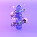 Abstract 3D of metal objects on violet background