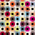 Abstract geometric background  pattern, retro style, with squares, hexagon, paint strokes and splashes Royalty Free Stock Photo