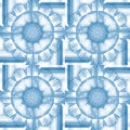 Regular round ornaments ans squares pattern light blue on white Royalty Free Stock Photo