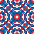 Abstract geometric background. Seamless pattern design. Blue and red colors. Mosaic decorative structure. Vector illustration. Royalty Free Stock Photo