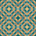 Abstract geometric background - seamless vector pattern in green blue and gold brown colors. Ethnic boho style. Mosaic ornament. Royalty Free Stock Photo