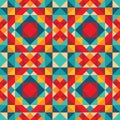 Abstract geometric background - seamless vector pattern in red, yellow and aquamarine colors. Ethnic boho style. Mosaic ornament. Royalty Free Stock Photo