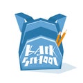 Abstract geometric backpack with pencil text of Back to School. Royalty Free Stock Photo