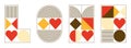 Abstract geometric bauhaus lettering Love. Heart, circle and other primitive forms, shapes. Modern flat style. Primitive