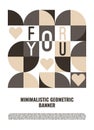 Abstract geometric bauhaus poster. Heart, love, text and other primitive forms, shapes. Modern flat style. Primitive