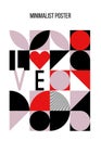 Abstract geometric bauhaus poster. Heart, love, text and other primitive forms, shapes. Modern flat style. Primitive