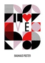 Abstract geometric bauhaus poster. Heart, love, text and other primitive forms, shapes. Modern flat style. Primitive