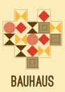 Abstract geometric bauhaus poster with shape of Heart. Triangles, squares, circle and other primitive forms. Modern love