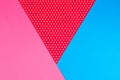 Abstract geometric blue, pink and red polka dot paper background. Royalty Free Stock Photo