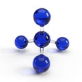 Abstract geometric blue sphere molecule model with metallic rods on a white surface Royalty Free Stock Photo