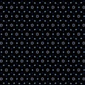 Abstract geometric blue and white polka dot flowers isolated on a black background Minimalist style seamless fabric pattern Royalty Free Stock Photo