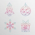 Abstract geometric christmas tree, snowflake, gift box, christmas ball on a light background Royalty Free Stock Photo