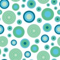 Abstract geometric circle seamless pattern. Green and blue circles on white background. Royalty Free Stock Photo