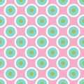 Abstract geometric circle seamless pattern. Turquoise green circles on pink background. Royalty Free Stock Photo