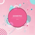 Abstract geometric circles frame with light blue geometry elements on pink background