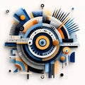 Abstract Geometric Circular Design with Blue Orange and White Royalty Free Stock Photo