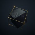 Abstract geometric composition with black cube and golden lattice structure. Royalty Free Stock Photo