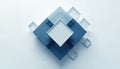Abstract geometric composition features overlapping blue and white squares. Three dimensional arrangement creates depth and Royalty Free Stock Photo