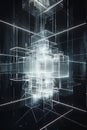 Abstract geometric composition: Transparent cubes, glowing lines, modern architecture Royalty Free Stock Photo