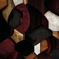 Abstract geometric composition featuring hexagonal and curved shapes