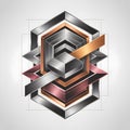 Abstract Geometric Composition Featuring Interlocking Hexagons and Rectangles in Metallic Hues. Royalty Free Stock Photo