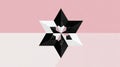 Abstract geometric composition featuring layered black, white, and pink star shapes with symmetrical triangular elements Royalty Free Stock Photo