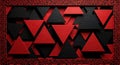 Abstract geometric composition featuring red and black triangles with textured surfaces and a patterned border Royalty Free Stock Photo