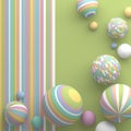 Abstract geometric composition in pastel colors from spheres of different sizes in colorful stripes. Copy space for text on a gree Royalty Free Stock Photo