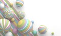 Abstract geometric composition in pastel colors from spheres of different sizes in colorful stripes. Copy space for text on a whit