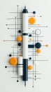 Abstract geometric composition with a pen, lines, and colorful circles conveying creative thinking and ideas. Royalty Free Stock Photo
