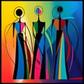 Abstract Geometric Compositions Of Three Ladies Celebrating Angel Christian Holiday