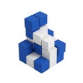 Abstract geometric construction of blue and white cubes forming a complex shape isolated on white background Royalty Free Stock Photo