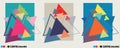 Abstract geometric covers or posters with multicolored triangles