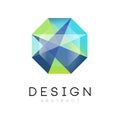 Abstract geometric crystal logo. Original label in gradient blue and green colors. Vector design for jewelry shop