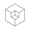 Abstract geometric cube design. Illustrates concepts of depth, perspective, and dimension. Minimalist line art style, perfect for