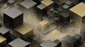 Abstract geometric cubes with glittering golden particles Royalty Free Stock Photo