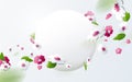 Abstract geometric 3D effect compositions with spring season background. Colorful flower with Round banner