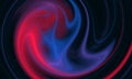 Abstract geometric 3d twirl of red blue smoke in deep dark space.