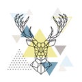 Abstract geometric deer head on scandinavian background. Royalty Free Stock Photo