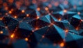 Abstract geometric design. Dark blue, orange triangles create low polygon mosaic pattern. Shiny, futuristic design with bright