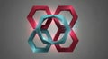 Abstract geometric design featuring interlocking hexagonal rings in vibrant red and blue tones Royalty Free Stock Photo